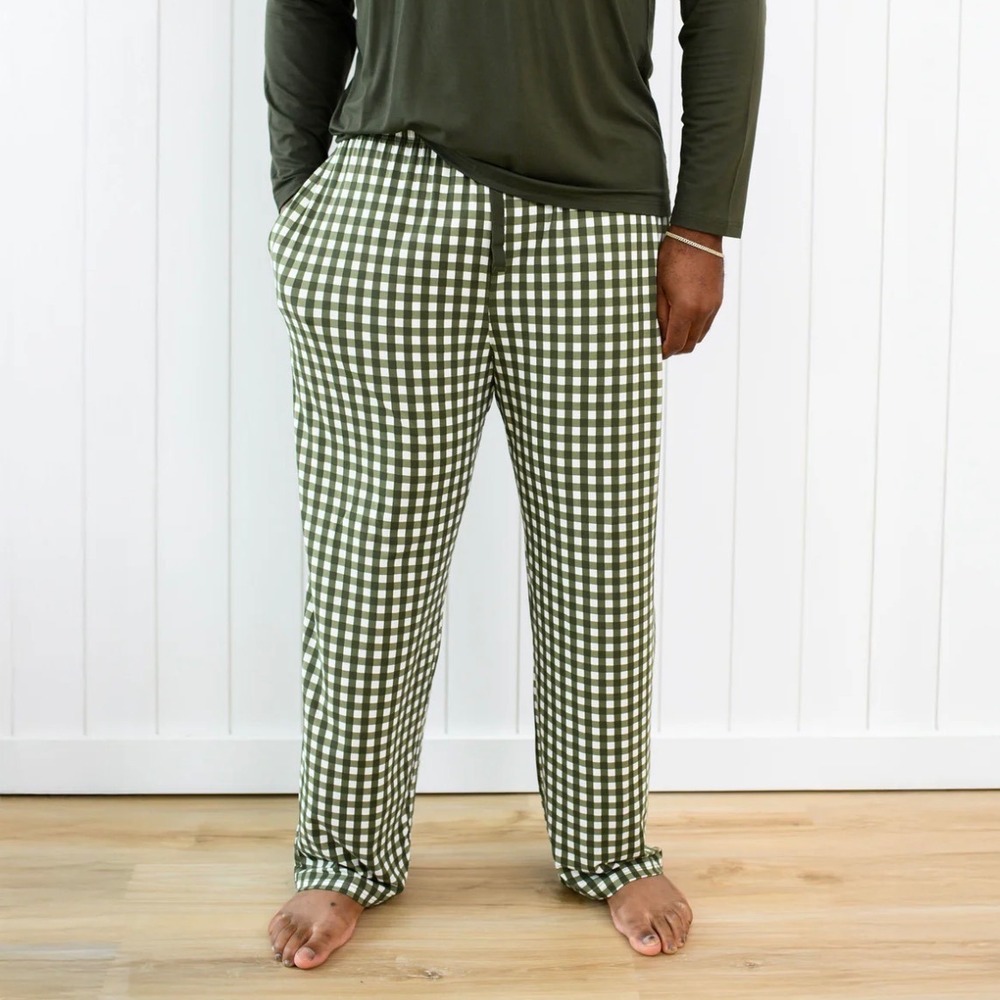 Kyte Baby Mens Bamboo Pajama Pants Olive Gingham Check Green Lounge Sleepwear L